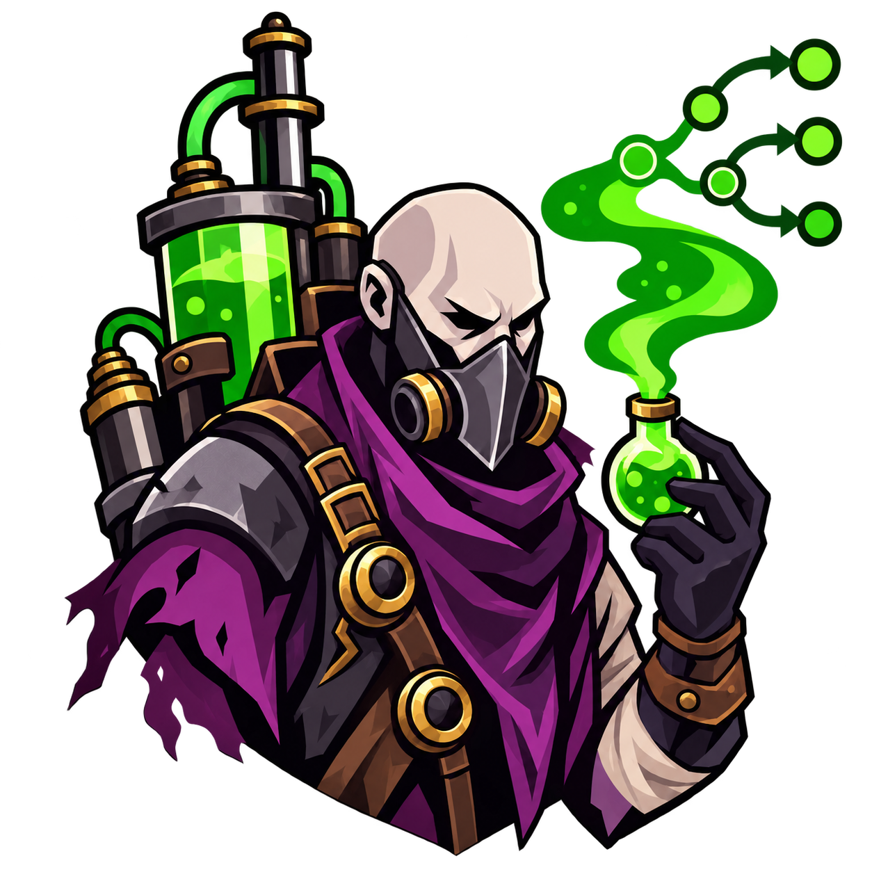 SINGED character illustration with a green chemical trail